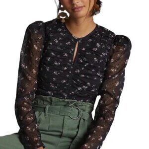 NWOT Anthropologie Let Me Be Ruched Floral Blouse Size L